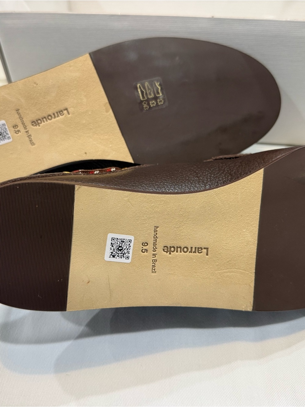 Larroude Dark Brown Leather Mules with Red Tassel Accents - Picture 4 of 6